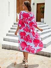cheap T shirt Dresses-Women&#039;s Plus Size Midi Dress Casual Dress Summer Dress Classic Vacation Daily Holiday Loose Fit Leaf Short Sleeve Crew Neck Black Red Green Summer