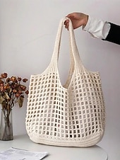 cheap Handbag &amp; Totes-Handmade Crochet Mesh Tote Bag – Lightweight &amp; Eco-Friendly Beach Shoulder Bag, Boho Style, Reusable Shopping Bag for Women, Summer Vacation &amp; Daily Use
