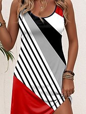 ieftine Rochii cu dungi și geometrice-Pentru femei Rochie Mini Rochie A line Rochie de vară Rochie cu umeri Casual Zilnic Potrivire Largă Grafic Geometric Fără manșon În U Negru Vară