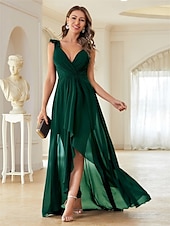 preiswerte Bodenlänge-Kleid Brautmutterkleid Elegant Party V Ausschnitt Bodenlang Chiffon Ärmellos mit Falten 2025