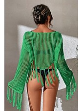 cheap Blouses &amp; Shirts-Women&#039;s Blouse Plain Modern Casual Long Sleeve Crew Neck Regular Tops Daily Holiday Going out Hollow Out Fringe Black White Green Summer