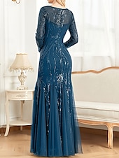 economico NERO-Abito madre della sposa abito elegante festa collo a giro lunghezza a terra cotone misto maniche lunghe con paillettes 2025