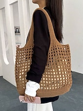 cheap Handbag &amp; Totes-Handmade Crochet Mesh Tote Bag – Lightweight &amp; Eco-Friendly Beach Shoulder Bag, Boho Style, Reusable Shopping Bag for Women, Summer Vacation &amp; Daily Use