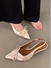 cheap Kitten Heels-Women&#039;s Purple Satin Bow Slingback Kitten Heels – Stylish Evening &amp; Romantic Date Shoes