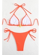 olcso Bikiniszettek-Női Fürdőruha Bikini 2 darab Fürdőruha Nyitott hátú Tropikus Strandruházat Sima Kötőfék nyaka Ujjatlan Fürdőruhák