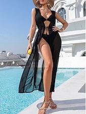 preiswerte Schwimmresse-Damen Badeanzug Zudecken Bademode Ausgeschnitten Tropisch Strandbekleidung Glatt U-Ausschnitt Ärmellos Badeanzüge