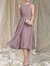 abordables Longueur du thé-Robe Mère de la Mariée A-Line Deux Pièces Invité de Mariage Élégante Col Arrondi Longueur Thé Chiffon Dentelle Manches 3/4 avec Robe Midi Ruchée en Dentelle 2025