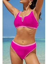 cheap Bikini Sets-Women&#039;s Swimwear Bikini 2 Piece Swimsuit Backless Patchwork Tropical Beach Wear Color Block V Neck Sleeveless Bathing Suits