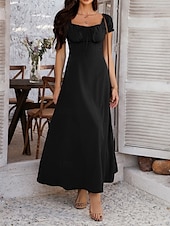 billiga Vita fritidsklänningar-Dam Långklänning Maxiklänning Vit klänning Vardagsklänning Swingklänning Sommarklänning Mode Modern Elegant klänning Dagligen Datum Helgen Normal Slät Kortärmad Fyrkantig hals Svart Vit Gul Marinblå
