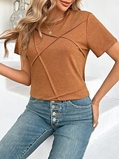 abordables T-shirt uni-T-shirt femme de couleur unie Uni Mode Moderne Décontracté Manches courtes Col rond Hauts réguliers Quotidien Week-end Noir Rose Marron Gris Été