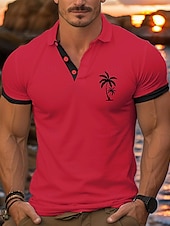 preiswerte Sport-Herren Golfshirt Golf Poloshirts Arbeit Lässig Revers Kurzarm Basic Modern Farbblock Kokospalme Patchwork Knöpfe Sommer Normale Passform Wein Weiß Gelb Rot Marineblau Dunkelgray Golfshirt