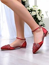 abordables Officiel-ballerines à bout pointu ornées de pierres précieuses vertes – chaussures de mariage et de soirée pour femmes de style vintage