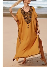 cheap Boho Dress-Women&#039;s Midi Dress Casual Dress Boho Dress Print Dress Fashion Modern Going out Beach Weekend Regular Fit Flower Short Sleeve V Neck Yellow Summer
