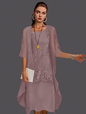 abordables Avec veste-Robe de mère de la mariée à deux pièces pour mariage à la plage invitée de mariage élégant col en V longueur thé chiffon dentelle sans manches vestes avec appliqués 2025 taille personnalisée gratuite