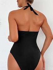 billige Onepiece badedrakter-Kvinne Badetøy Én Del Monokini Badedrakt Ryggløs Magekontroll Høy Midje Slank Ferie Strandklær Solid Farge Leopard Halter Hals Uten Erme Badedrakter