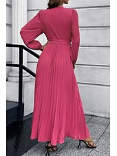preiswerte abendkleider-Damen Langes Kleid Maxikleid Cocktailkleid Gerafftes Kleid Elegant Mode Geburtstag Teegesellschaft Ausgehen Normale Passform Einfach Langarm V Ausschnitt Schwarz Rote Grün Sommer