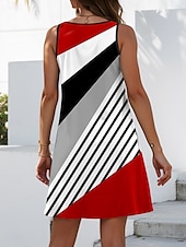 ieftine Rochii cu dungi și geometrice-Pentru femei Rochie Mini Rochie A line Rochie de vară Rochie cu umeri Casual Zilnic Potrivire Largă Grafic Geometric Fără manșon În U Negru Vară