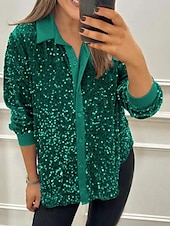 economico Bluse e camicie-Per donna Camicia Blusa Semplice Elegante Moderno Manica Lunga Colletto a Camicia Top Regolari Quotidiano Paillettes Bottoni Tasca Nero Giallo Rosso Blu Viola Estate