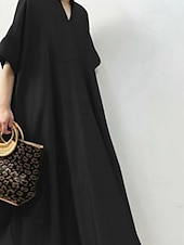 economico Vestiti-Per donna Abito Lungo Maxi Abito Abiti ispirati al lino Vestito Casual Moda Moderno Quotidiano Uscire Weekend Vestibilità regolare Semplice Mezza Manica Scollo a V Nero Marrone Blu scuro Grigio Estate