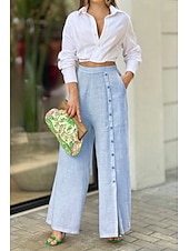 abordables Pantalon en coton et lin-Femmes Pantalon en coton et lin Slacks Mode Streetwear Longueur complète Naturel Uni Avec Poches Extérieur Confortable Tenue quotidienne Sortir Blanche Bleu Vert Été Coupe régulière