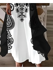 preiswerte Boho Kleid-Damen Maxikleid 2 Teile Kleid Set Sommerkleid Slip Kleid Urlaub Formal Boho Urlaub Lockere Passform Grafik Paisley 3/4 Ärmel Träger V-Ausschnitt Schwarz Sommer Frühling