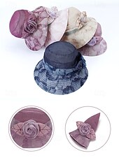 billige Damehatter-elegant blomstersolhatt for kvinner - lett pustende bøttehatt med bred brem med rosedekor, pustende og UV-beskyttelse, perfekt for strand, reise og sommer utendørsaktiviteter