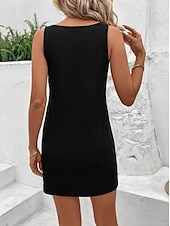 preiswerte Einfaches Kleid-Damen Mini Kleid Sommerkleid Urlaub Lässige Strand tägliche lockere Passform Herz Grafik ärmellos U-Ausschnitt Schwarz Sommer