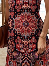 ieftine Rochii boho-Pentru femei Rochie Mini Rochie de Vară Rochie A line Rochie de vară Rochie cu umeri Casual Concediu Plajă Fit regulat Grafic Epocă Boem Fără manșon În V Roșu Vin Vară Primăvară