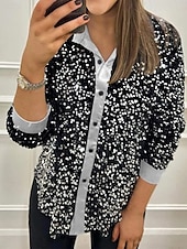 economico Bluse e camicie-Per donna Camicia Blusa Semplice Elegante Moderno Manica Lunga Colletto a Camicia Top Regolari Quotidiano Paillettes Bottoni Tasca Nero Giallo Rosso Blu Viola Estate