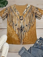 economico T-shirt Boho-T Shirt da donna Grafica Bohemia Vintage Western Manica Corta V Neck Top Regolari Da Indossare Quotidiano Spiaggia Vacanze Stampa Rossa Blu Verde Khaki Estate Primavera