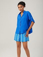 abordables pantalons pour femmes-short bleu à imprimé géométrique style vacances