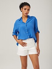 abordables chemises, hauts et chemisiers-chemise bleue minimaliste à col en V de style vacances
