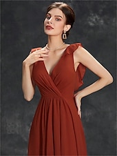 preiswerte Bodenlänge-Kleid Brautmutterkleid Elegant Party V Ausschnitt Bodenlang Chiffon Ärmellos mit Falten 2025