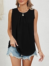 billige Tanks og camisole til kvinner-Dame Skjorte Bluse Helfarge Stilfull Fritid Ermeløs Crew-hals Vanlige topper Daglig Svart Hvit Rosa Vin Grønn Sommer Vår