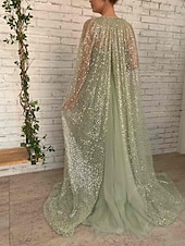 preiswerte GRÜN-A-Linien Abendkleid Elegantes Kleid Hochzeits Schwarz-Weiß Gala Sweep  Brush Train Ärmellos Spaghetti-Träger Tüll mit Glitzer Rüschen Perlen