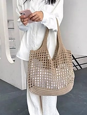cheap Handbag &amp; Totes-Handmade Crochet Mesh Tote Bag – Lightweight &amp; Eco-Friendly Beach Shoulder Bag, Boho Style, Reusable Shopping Bag for Women, Summer Vacation &amp; Daily Use