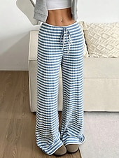 economico Pantaloni-Per donna Pantaloni Casual Lunghezza intera Naturale A righe Elasticizzato Casual Quotidiano Grigio chiaro Marrone e nero Blu cielo e Bianco Bianco / Rosa Estate