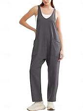 billiga Overall-Kvinnors Jumpsuit Aktiv Enfärgad Ärmlös V-Hals Fickor Semester Daglig Regular Fit Svart Rosa Armégrön Sommar