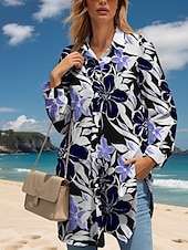 ieftine rochie florală-Pentru femei Rochii Midi Rochii Tricou Casual Dată Potrivire Largă Floral Grafic Manșon Lung Guler Cămașă Albastru piscină Toamnă Iarnă