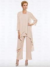 voordelige Broekpakken van mama-Strand Bruiloft Jumpsuit  Pantsuit Moeder van de Bruid Elegante Plus Size Bateau Hals Vloer Lengte Chiffon Mouwloos Wrap Inbegrepen met Effen Kleur om indruk te maken 2025 gratis maat op maat