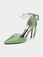 cheap Cocktail-Women&#039;s Champagne Satin Wedding Heels with Pearl Ankle Strap - Elegant Bridal &amp; Cocktail Stiletto Pumps
