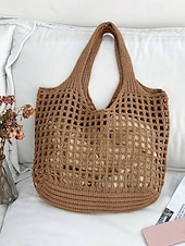 cheap Handbag &amp; Totes-Handmade Crochet Mesh Tote Bag – Lightweight &amp; Eco-Friendly Beach Shoulder Bag, Boho Style, Reusable Shopping Bag for Women, Summer Vacation &amp; Daily Use