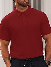 preiswerte Sport-Herren Poloshirts zum Suchbegriff: &quot;Waffel&quot; Golfhemd Arbeit Casual Kargen Kurzarm Basic Modern Glatt Knopf Sommer Frühling Regular Fit Schwarz Weiß Gelb Rote Hellgrau Hellblau Poloshirts zum