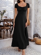 billiga Vita fritidsklänningar-Dam Långklänning Maxiklänning Vit klänning Vardagsklänning Swingklänning Sommarklänning Mode Modern Elegant klänning Dagligen Datum Helgen Normal Slät Kortärmad Fyrkantig hals Svart Vit Gul Marinblå