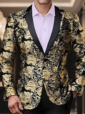 cheap Men&#039;s Classic Blazers-Men&#039;s Blazer Business Cocktail Party Wedding Party Party Spring &amp;  Fall Polyester Bronzing Buttons Pocket Comfortable Single Breasted Blazer Red Blue Purple Gold