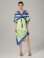 abordables Robes décontractées-robe ample à cordon coulissant en satin à motif géométrique