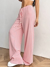 economico Pantaloni-Per donna Pantaloni Casual Lunghezza intera Naturale A righe Elasticizzato Casual Quotidiano Grigio chiaro Marrone e nero Blu cielo e Bianco Bianco / Rosa Estate