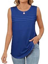 voordelige Effen Tanktop-Vrouwen Camisole Tanktop Effen Kleur Effen Elegante Casual Mouwloos Crew Neck Regular Tops Dagelijks Vakantie Gerimpeld Wit Roze Wijn Koninklijk Blauw Groen Zomer Lente