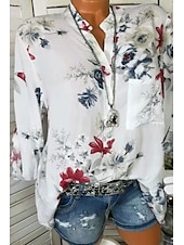 economico Camicie-Per donna Camicia Camicie ispirate al lino Blusa Fiore Elegante Manica Lunga Scollo a V Top Regolari Quotidiano Uscire Stampato Bianco Rosa Blu Estate