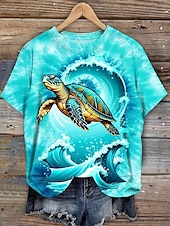 cheap Hawaiian tee-Women&#039;s T Shirt Graphic Ocean Sea Turtle Stylish Casual Short Sleeve Round Neck Regular Tops Daily Weekend Print Blue Summer Spring